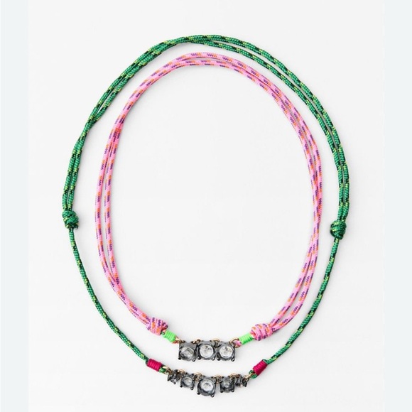 Nwt-ZARA CORD NECKLACE SET WITH RHINESTONES, MULTI-COLORED - Picture 1 of 4